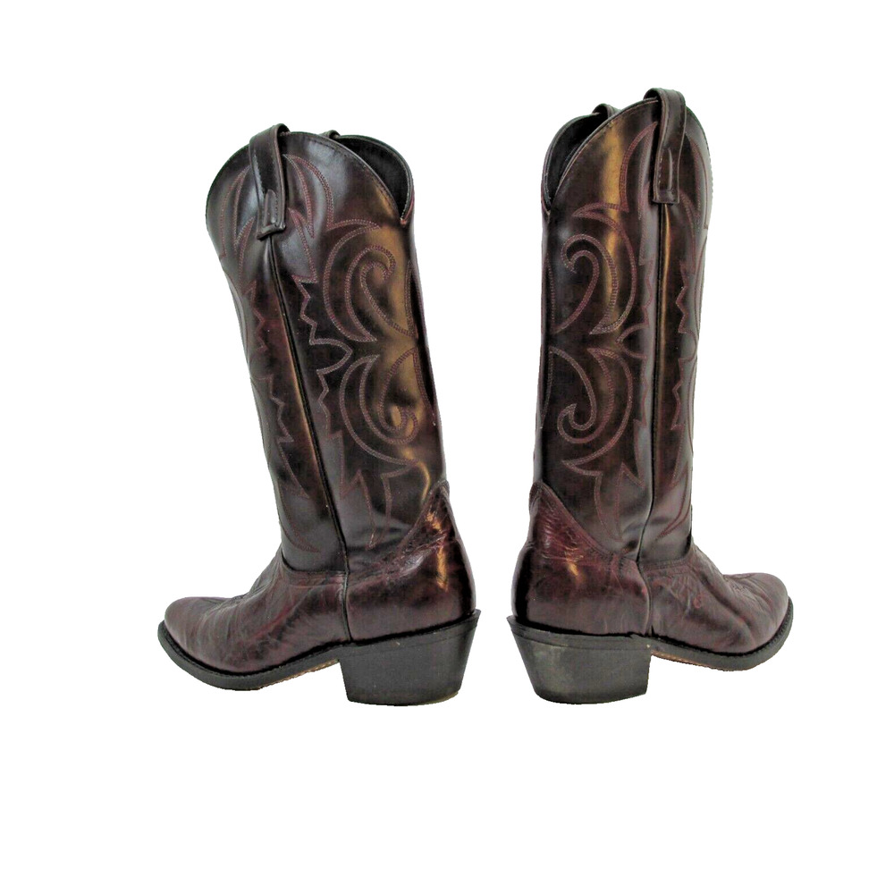 Lea Vamp & Fox Cowboy Boots, Mahogany Leather Pull Tab Western Boots, 7 D 7D USA - Picture 4 of 8